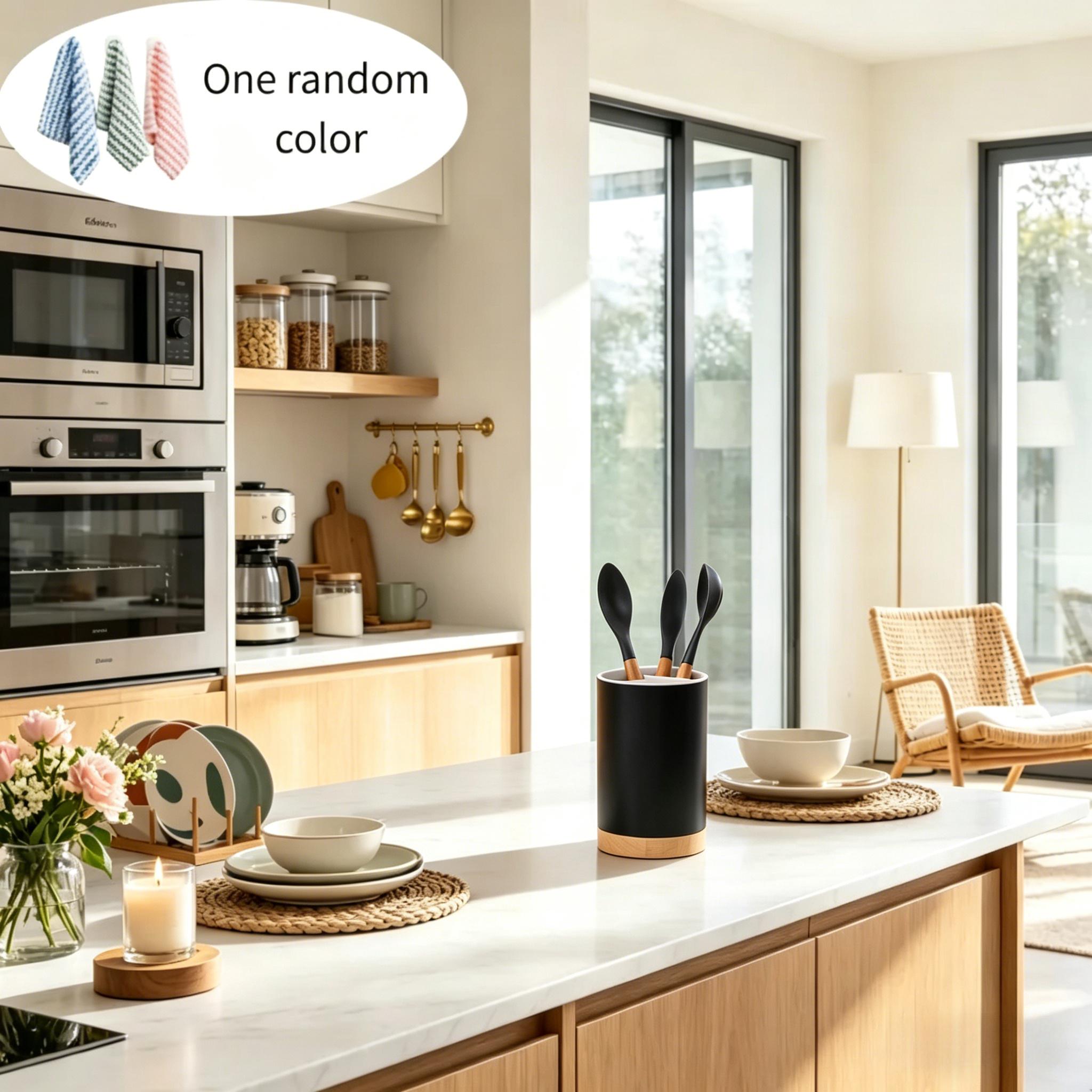 Minimalist Wooden Base Cutlery Rack, Modern Kitchen Knife And Fork Organizer, With A Random Towel