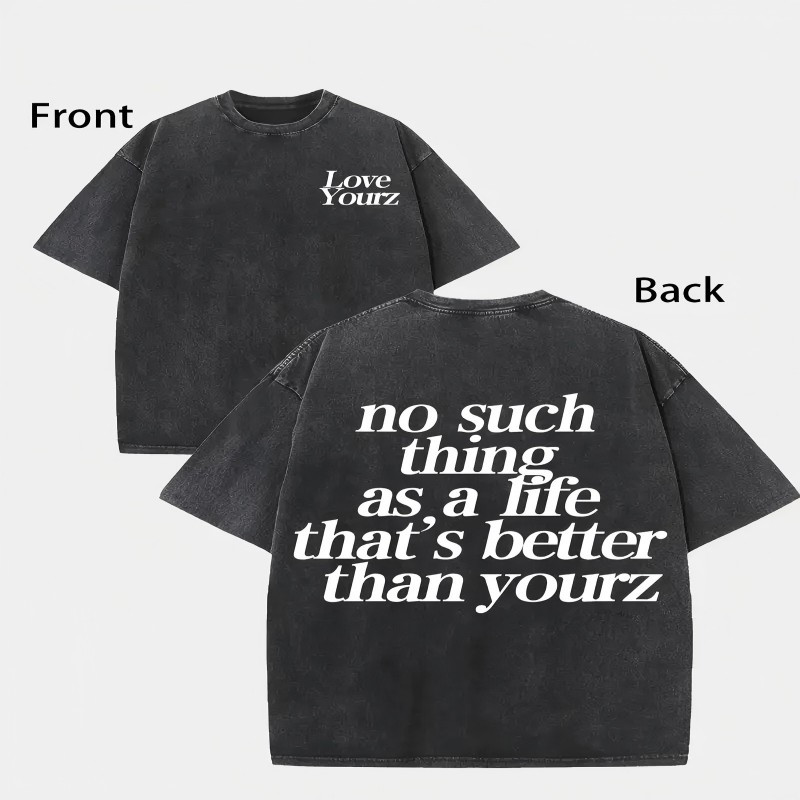 Men'S 250g Washed Cotton Pure Cotton T-shirt with Front and Back Printed Patterns - Loose, Trendy, Oversized Style in Retro Distressed Look, Versatile for Casual Wear