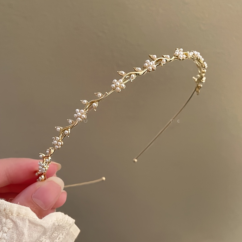 TEMU 1pc Elegant Princess-style Alloy Headband With Leaf Branch Design - Adjustable Wedding, Prom, Pageant Hair Accessory, Women's Bridal Hairpiece,