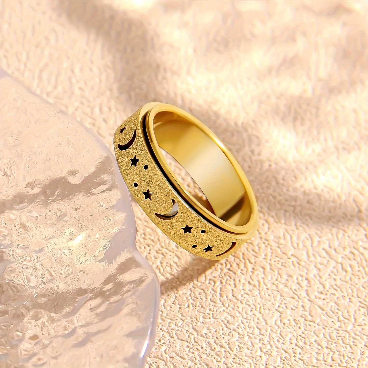 1pc fashionable stainless steel frosted ring with small hollow moon and   mens unique rotating decompression ring suitable for daily wear perfect gift for eid al fitr and   Product details 3