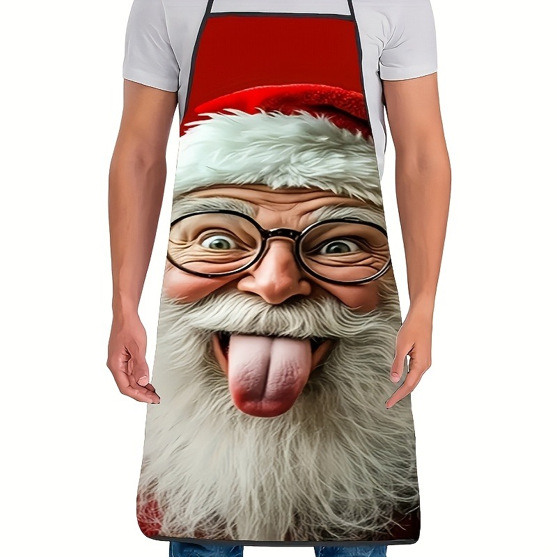 TEMU 1pc Funny Santa Face Apron With Movable Eyes & Face - Machine Washable Suitable For Cooking, Baking, Bbq Parties, Christmas Novelty Gift For &,