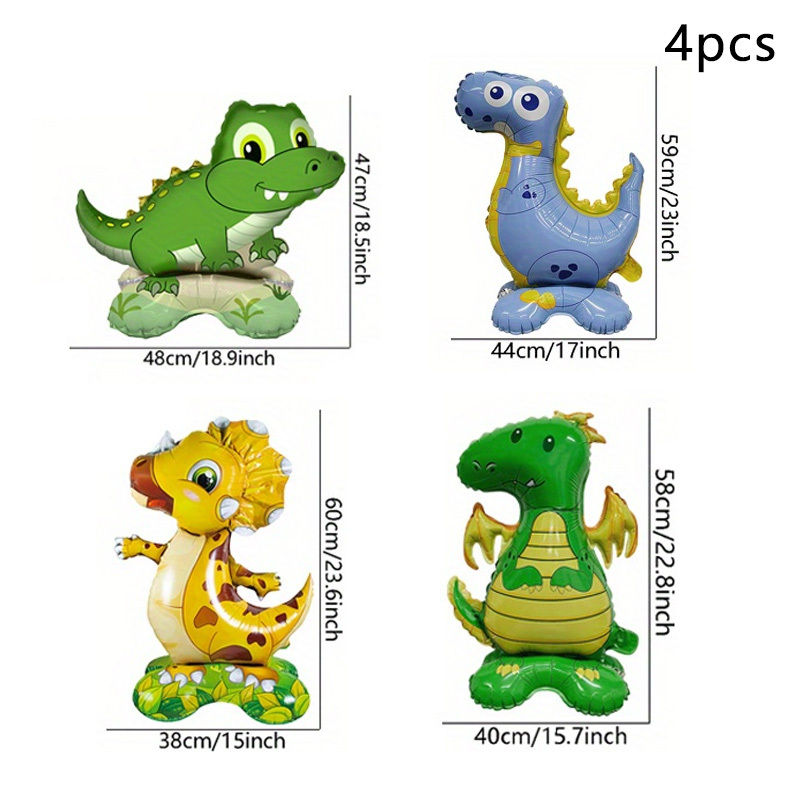 Image of 4pcs Yellow Triceratops Green Crocodile Wings Dinosaur 3d Cartoon Dinosaur With Base Balloons, Birthday Party Atmosphere Decoration, Party Decor, Room Decor For Christmas, Halloween