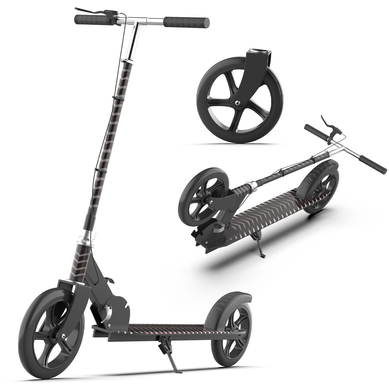Folding Scooter With Height-adjustable Handlebars, 3 , Lightweight With Hand And Foot Brakes, Sturdy Pu Tyres, Folds Down Compactly For Adults