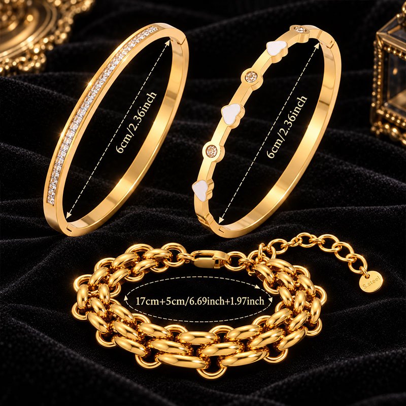3pcs Stainless Steel Stackable Bracelet Set