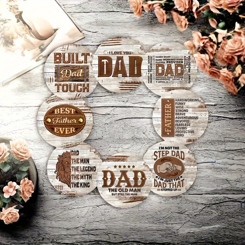 TEMU Set Of 8 Wooden Coasters Featuring Quotes For Fathers, Tea, Coffee, And Other Drinks, Serving As Heat-resistant Mats, Ideal For Home And