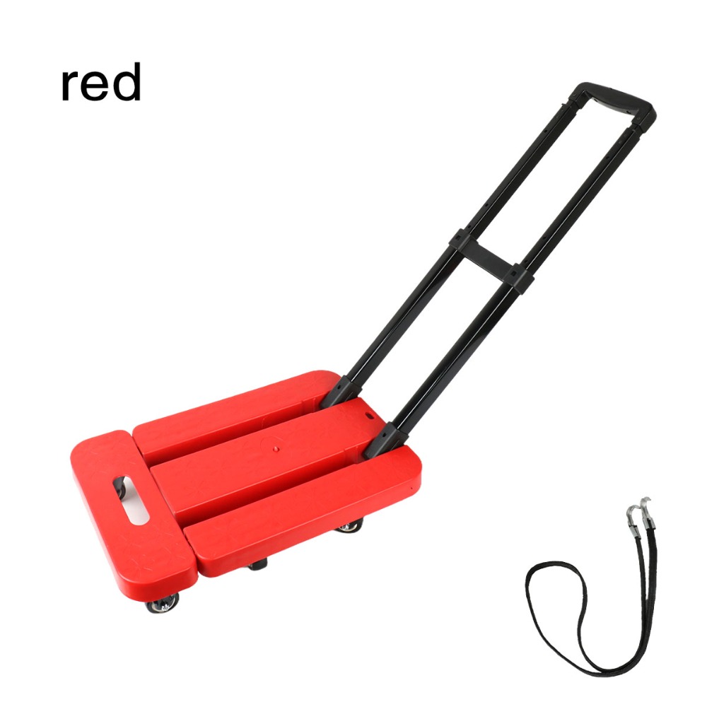 Image of Folding Handcart, 150kg Heavy-duty Folding Handcart, With Wheels, Telescopic Handle, Movable, Travel, Portable Luggage Cart, Blue And Red