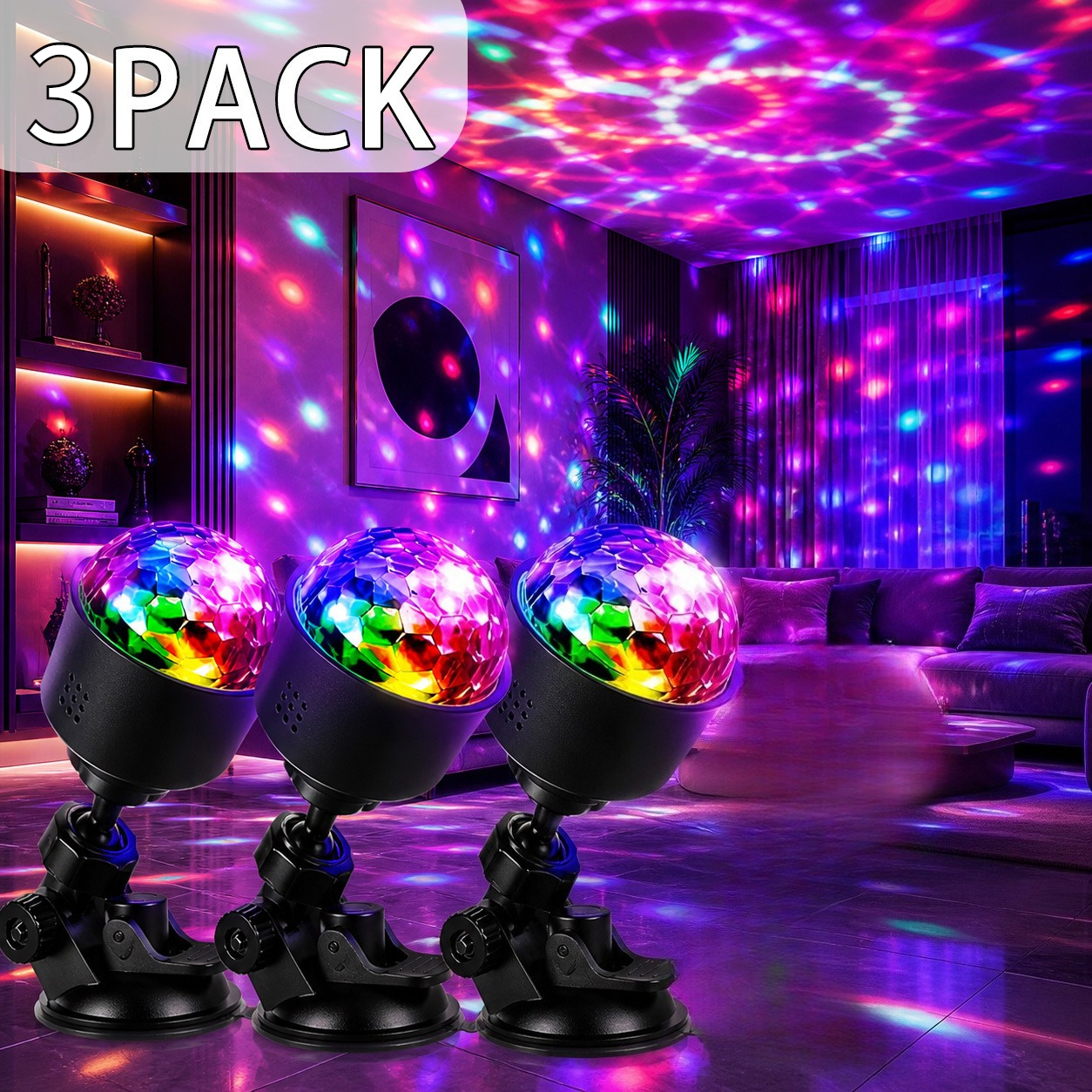 TEMU Proyector de de discoteca de 3 piezas | Luz inteligente con soporte | Luz proyector decorativa de techo | USB - para fiestas, salas de estar,