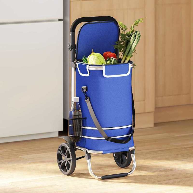 TEMU Shopping Trolley With Wheels And Adjustable Handle, Blue, 40l, Portable Shopping Cart, Spacious Storage Space, For Shopping, Delivery, Travel,