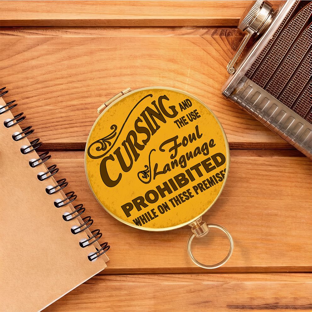 Vintage Metal Compass with Flip Cover, Cursing Prohibited Design