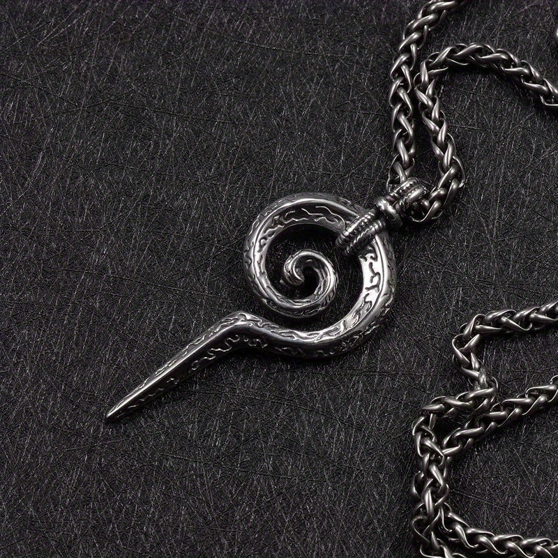 Image of Men's Mayan Totem Coiled Snake Scepter Pendant Necklace - Stainless Steel Long Chain With Mayan Tribal - Statement Accessory For Boyfriend Gift, Hip-hop Style & Cultural - Snake For Casual Attire