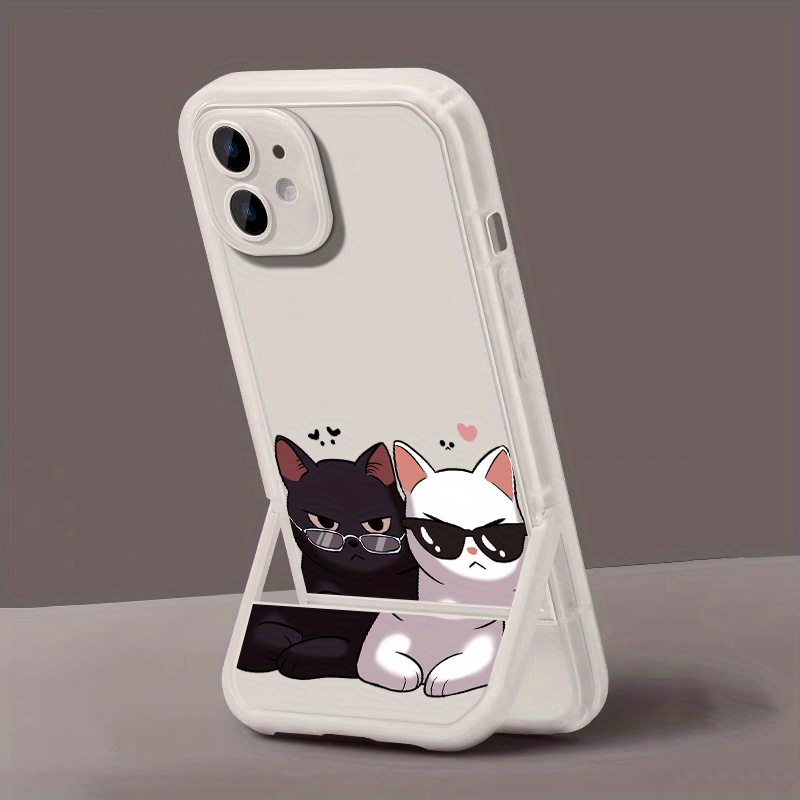 TEMU Phone Case - Phone Case: Fashionable Creative Multifunctional Design Anti-drop Cat Pattern Stand Phone Case For Iphone 16 Pro, Compatible With