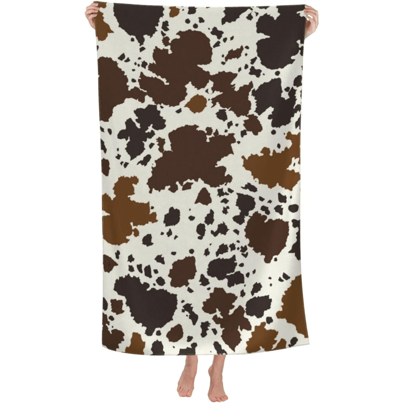 

1pc Cow Print Polyester Beach Towel, Quick-dry Square Kitchen Cloth, Animal Pattern Spa Hotel Towel, 27.5x55 Inches