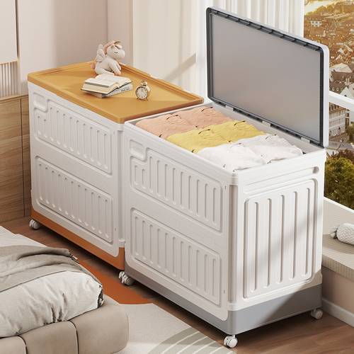 item picture 1pc large capacity clothing storage box with bedroom clothing and quilt organizer foldable storage box with wheels and lid