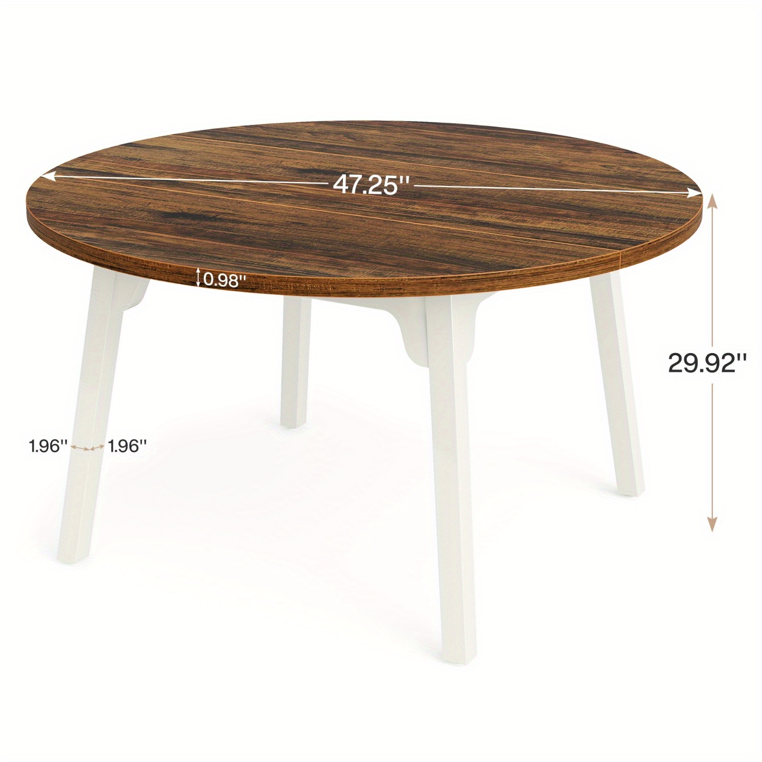 47-inch Round Dining Table Suitable For 4-6 People - & Industrial Dinner Table With Solid Wood Legs & Scratch-resistant Wood Top, Expandable For Canteen, For Living Room, Assembly