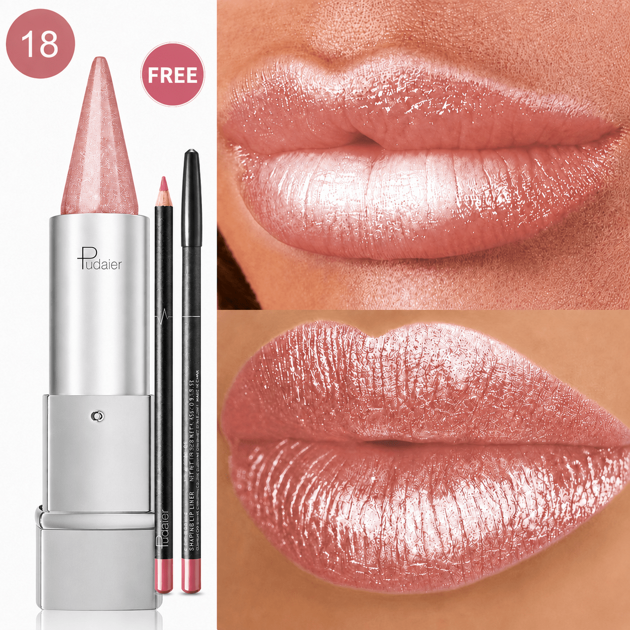 Image of Pudaier Pearlescent, Sparkle, Lipstick For Women, , Lipstick Waterproof Long, Lipstick 24 Hours Long Lasting, , Spring And Summer Elegant , Portable Travel Makeup