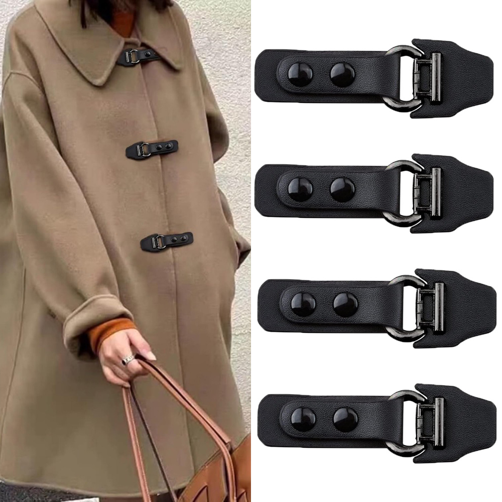 Image of 4pcs Black Metal Leather Clasp Fasteners, Leather Closure Clip Holder Clip Cardigan Clips For Clothing Additions Sew On Hooks Craft