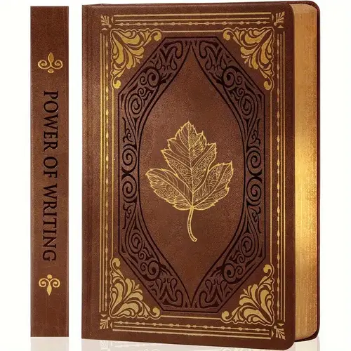 vintage leather journal for women a5 size 320 pages of thick paper golden hardcover with elegant floral leaf print patterns writing and journaling leather notebook
