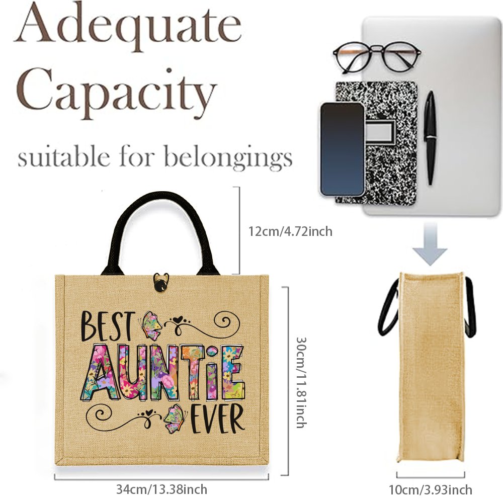 TEMU Aesthetic Aunt Jute Tote Bag, A Perfect Gift For Your Aunt, Featuring A Stylish Design With Space. Ideal For Outdoor Picnics, Parties, Travel,