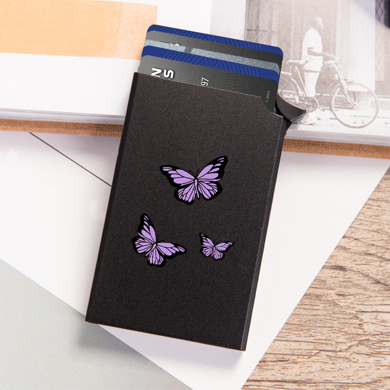black automatic aluminum alloy credit card holder print - Temu