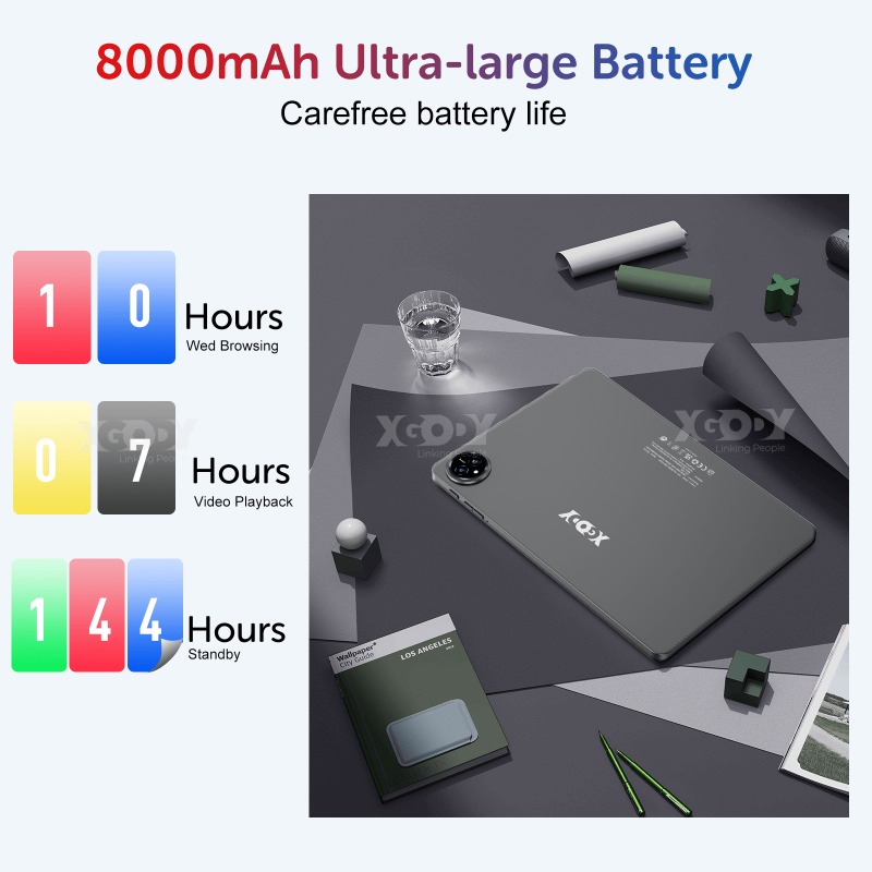 XGODY 2025 Android 15 Nieuwe 2-in-1 Tablet | 11-inch IPS-scherm, 16GB RAM (8+8), 256GB ROM, 1TB TF-kaartondersteuning, All Winner A537 8-core CPU, Wi-Fi en Draadloos, GPS, Type-C Opladen, 8000mAh Batterij