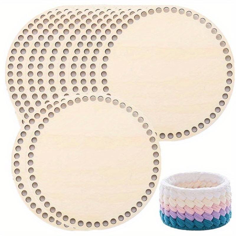 

12pcs Wooden Base Crochet , Round Woven Basket Bottom With Pre-drilled Holes For Diy Handicrafts And Handmade Storage Baskets