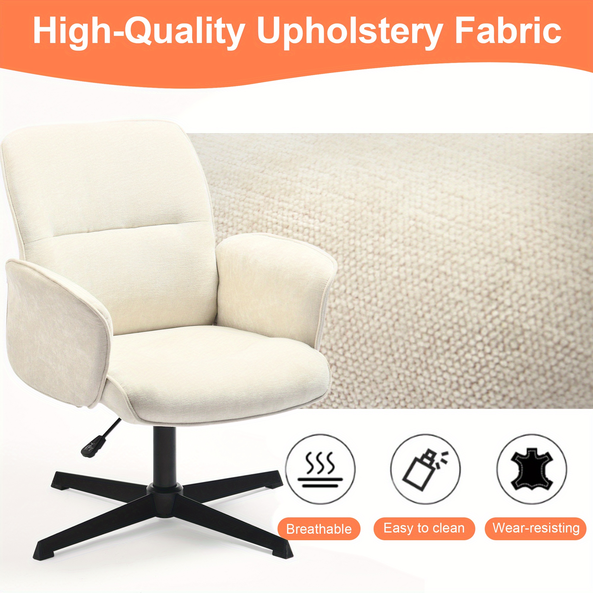 Homy Casa Beige Upholstered Chenille Dining Chair, Side Chair, Swivel Adjustable Height Accent Chair Featuring Padded Arms And Iron Legs, Modern Design Suitable for Cafe, Kitchen, Dining Room, Available in Single Piece Or Sets of 2 Or 4