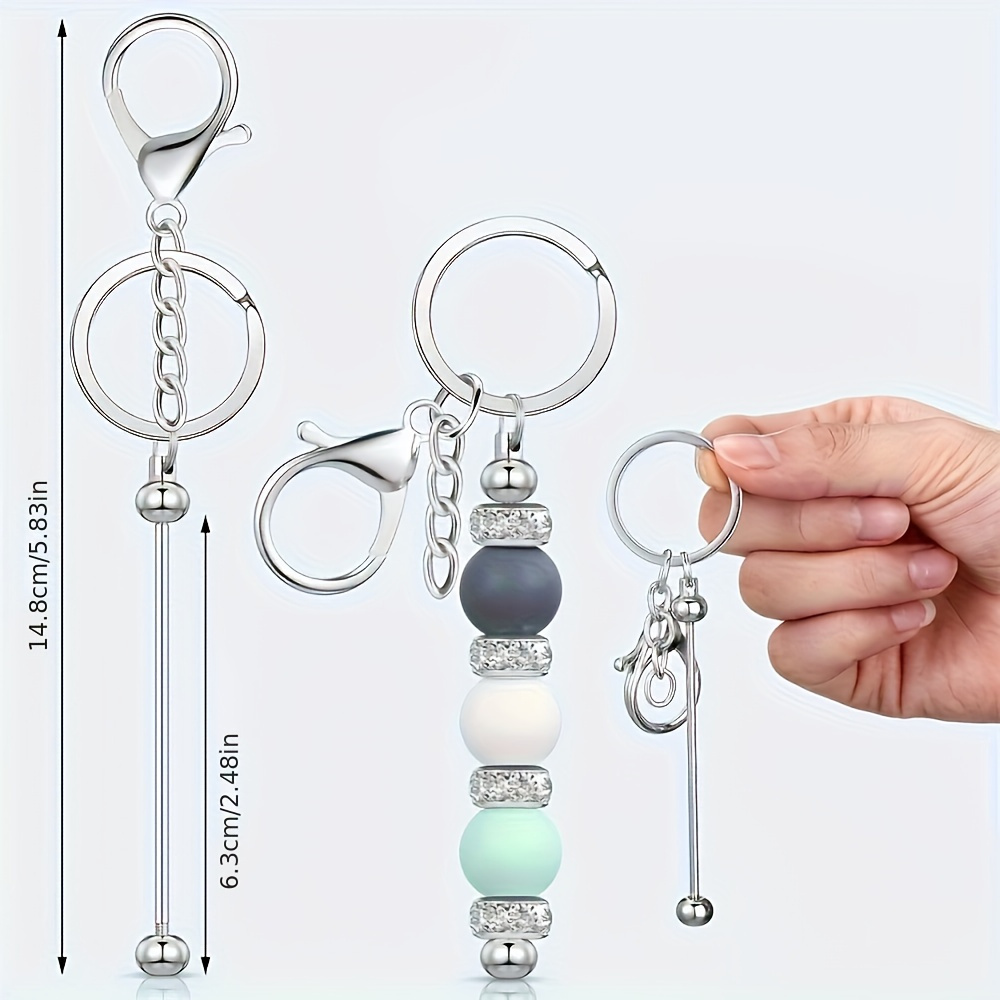 12pcs Stainless Steel Beadable Keychain Blanks Kit with Rose Gold and Silver Charms for Crafting