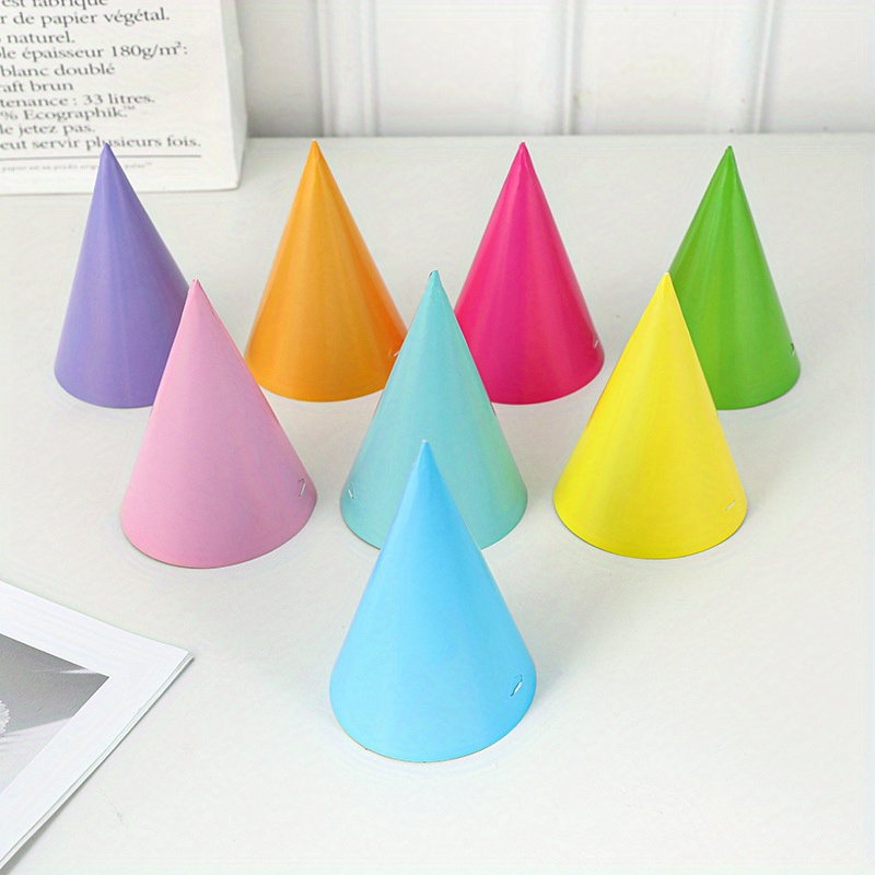 Image of 8pcs, Macaron Colored Party Hats, Paper Birthday Caps, Ideal For Birthday, Graduation, Celebration Accessories, Party Decoration Supplies