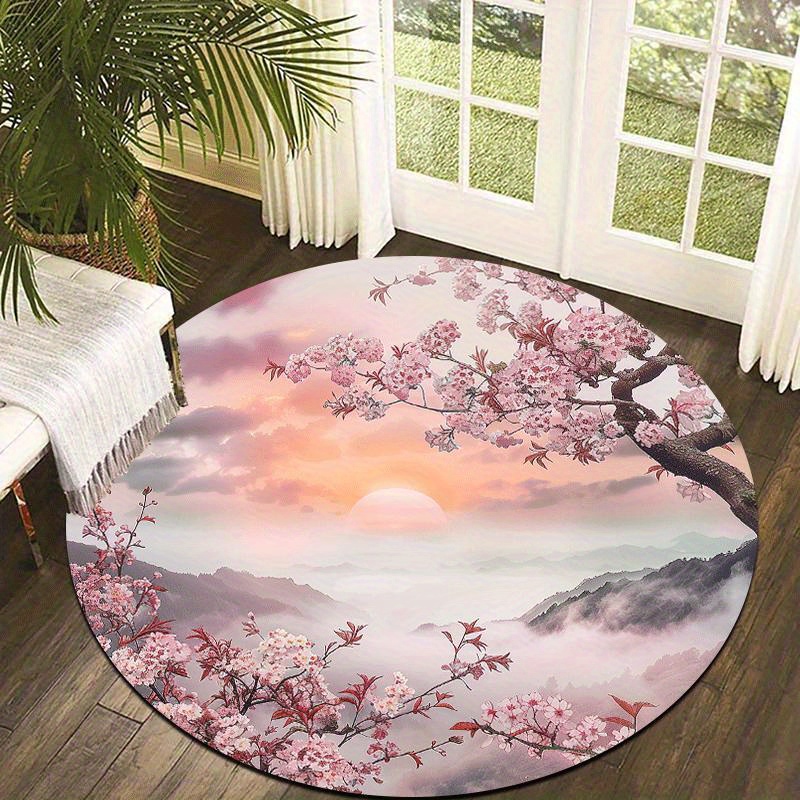 TEMU A Cherry Sunset Round Rug For 2d Spaces, Lightweight, Non-slip, And Machine Washable, Perfect For Home Decor. It A And Atmosphere, Suitable For