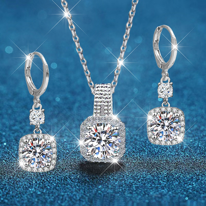 TEMU 3pcs Square Simple Personality Elegant Earrings Necklace Party Commemorative Jewelry Versatile Exquisite Christmas Birthday Gift