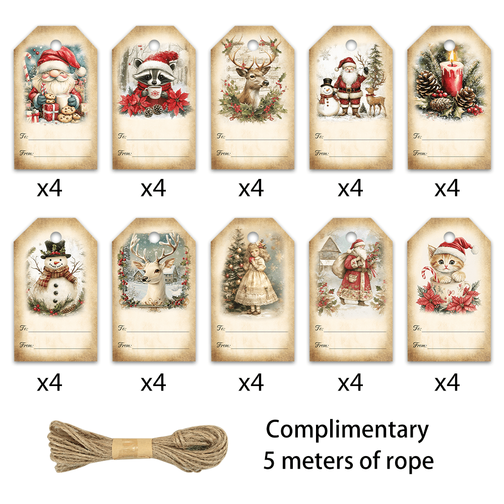 TEMU 40pcs Vintage Christmas Message Gift Tags, Vintage Halloween, Teacher's Day Gifts, Back-to-school, Christmas, Opening School Gifts, Cheap/low-,