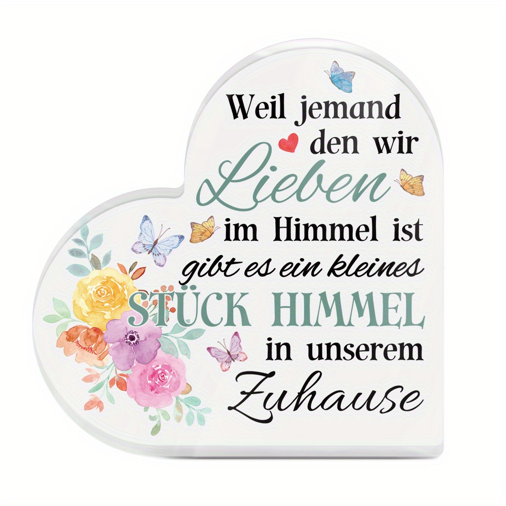 Image of 2d Flat, 1pc German Heart-shaped Acrylic Memorial Sign - "well, I " Sympathy Desktop Decor With Floral & Design, Contemporary Farmhouse Tabletop Gift For Living Room, No Batteries Needed, 2d Flat