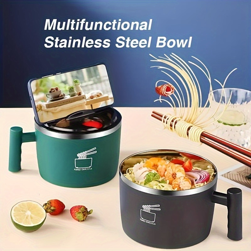 stainless steel insulated bowl instant noodle bowl with lid lunch box portable noodle bowl draining bowl ramen bowl multi functional lunch box lunch container suitable for meals and catering essential for to school Product details 0