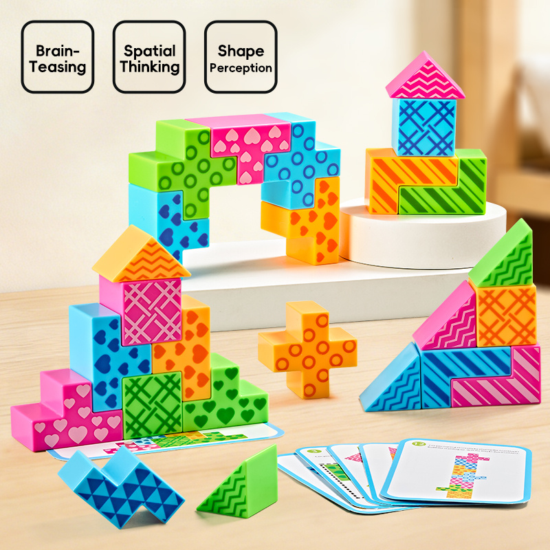 31pcs 1set childrens 3d   puzzle block set an educational and intellectually stimulating building toy that     and features   colored geometric shapes suitable for   boys and girls 24 blocks 6 cards