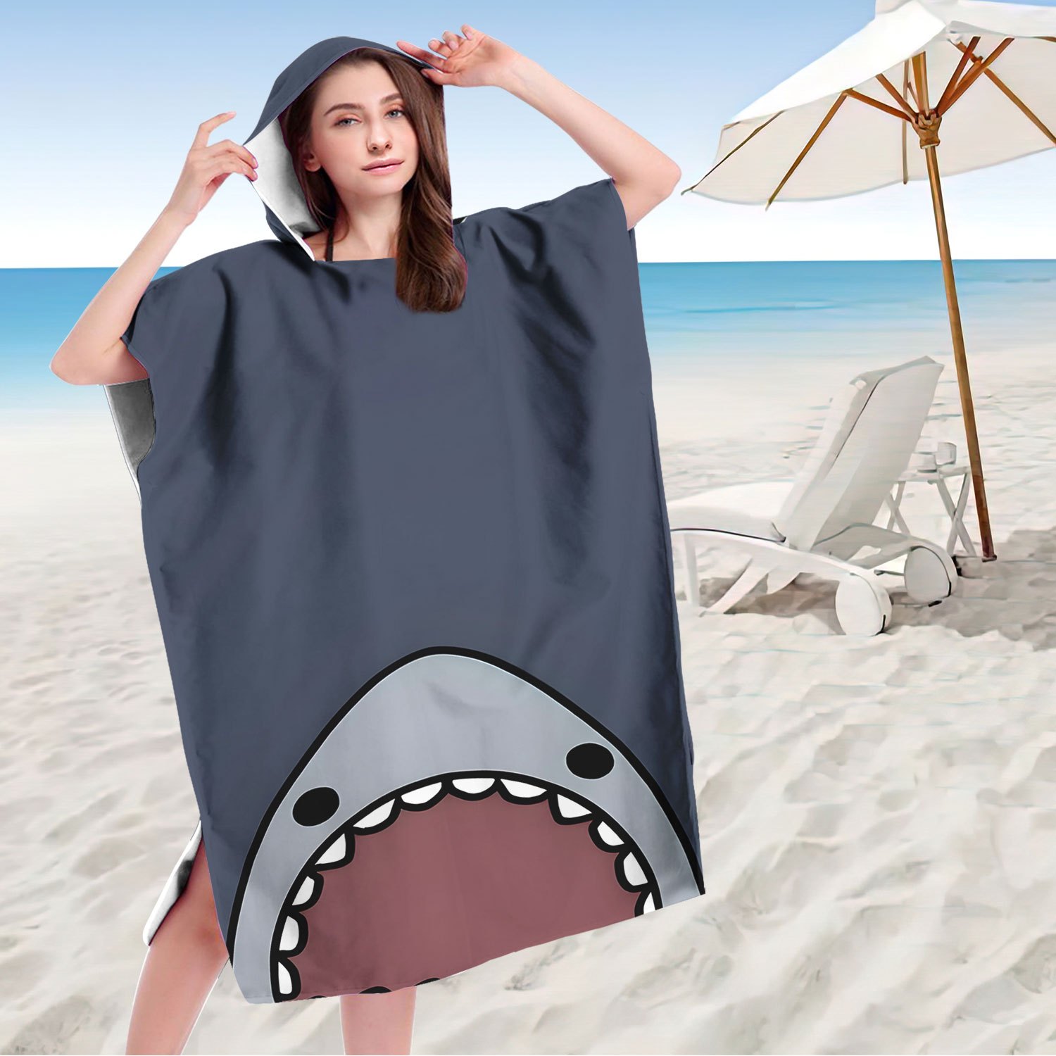 TEMU Ultra-absorbent Shark Hooded Towel - Microfiber, Lightweight & Quick-dry, Water Sports & Relaxation, Beach Towel | Design | Quick Dry Fabric,