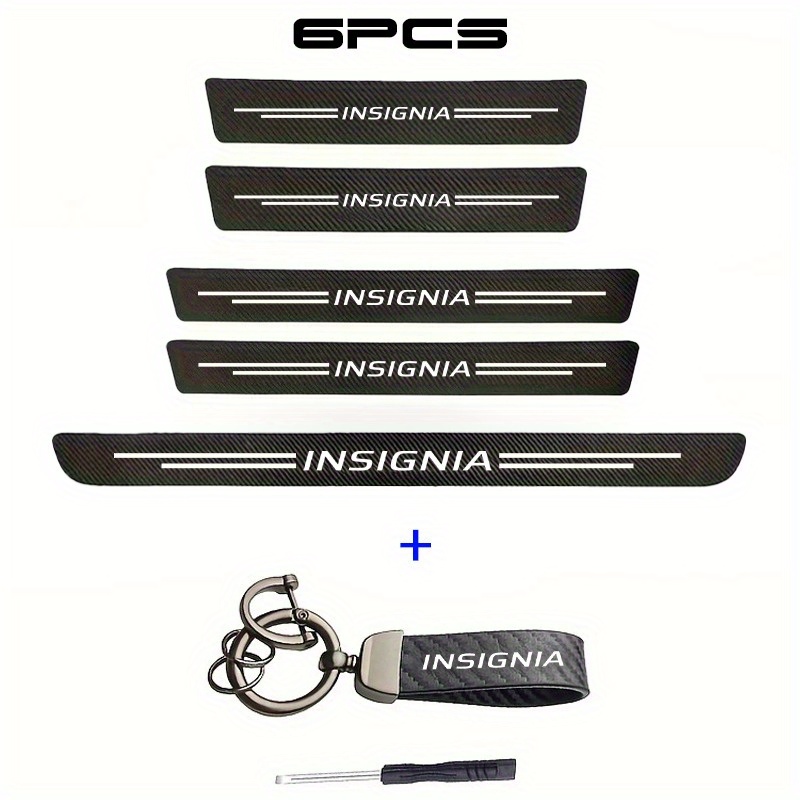 Image of 6pcs Car Parts Set, Including 5pcs Car Threshold Protection Stickers And 1pc Car Keychain, Fashionable Carbon Fiber Pattern, Simple Black And Matching, Suitable For Car Models