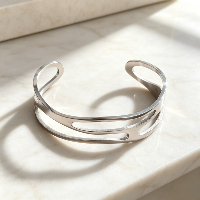 1pc Double-Layer Hollow Minimalist Stainless Steel Open Bangle