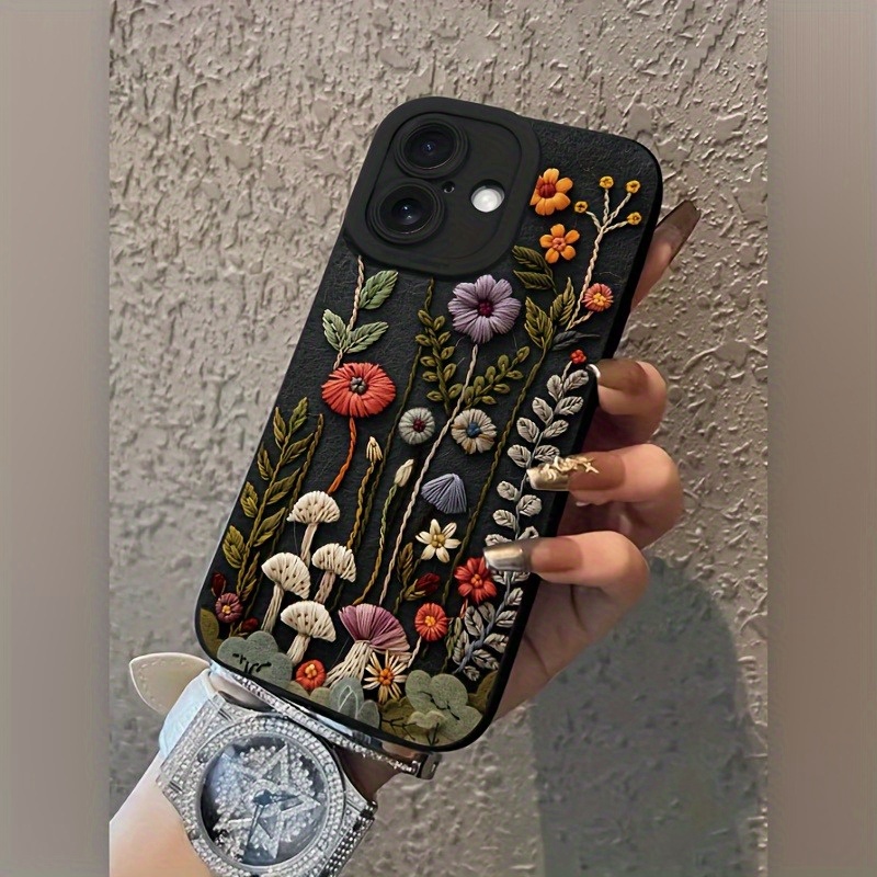 A Full-Screen Colorful Plush Flower Pattern Black Angel Eye Phone Case, Featuring Precise Cutouts, Compatible with Iphone 16, 15, 14, 13, 12, 11 Pro Max, X, XS, XR, XS Max, 7, And 8 Plus. This Protective Cover Allows You to Place Photos Inside The Phone Case, Making It a Stylish And Trendy Floral Design Perfect for Holiday Gifts.