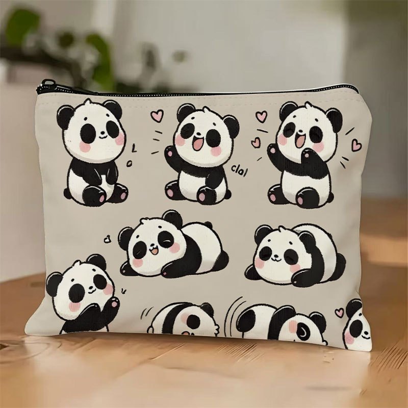 TEMU Beauty case con stampa di panda cartone animato, kawaii custodia cosmetica con panda, pochette portatile con cerniera per dei panda e
