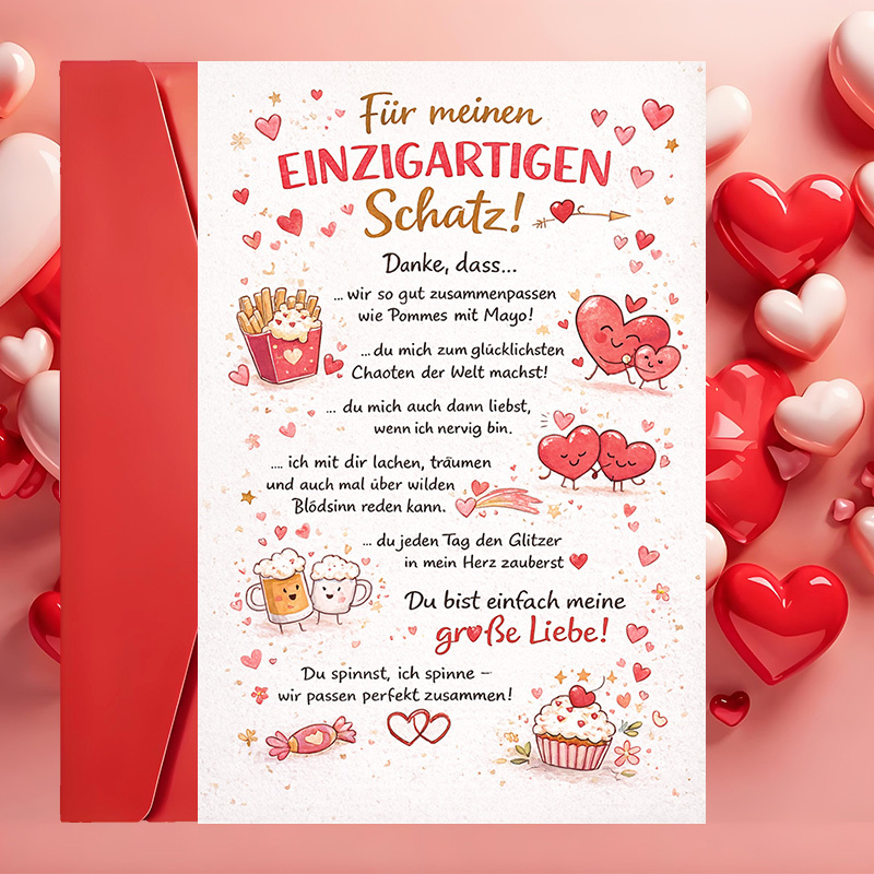 E-shop 1 Grußkarte + 1 Umschlag Romantische Liebesgrußkarte für Paare zum Ausdruck von Dankbarkeit Zuneigung für Jahrestage, Geburtstage oder einfach