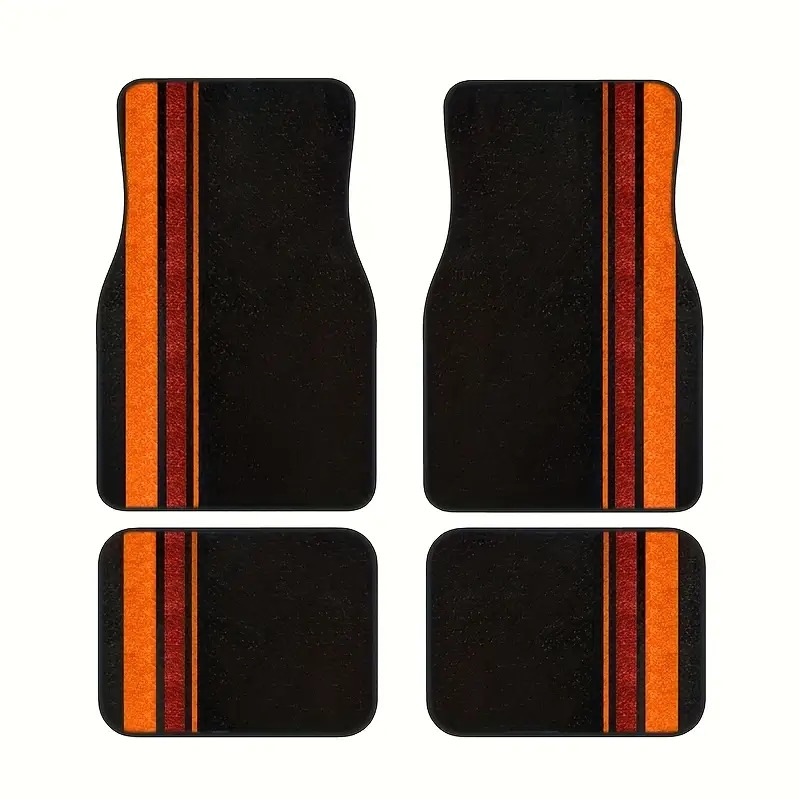 TEMU 4pcs Yellow And Red Printed Car Floor Mats | Suitable For All Car Models, Universal For , Polyester Fiber Material