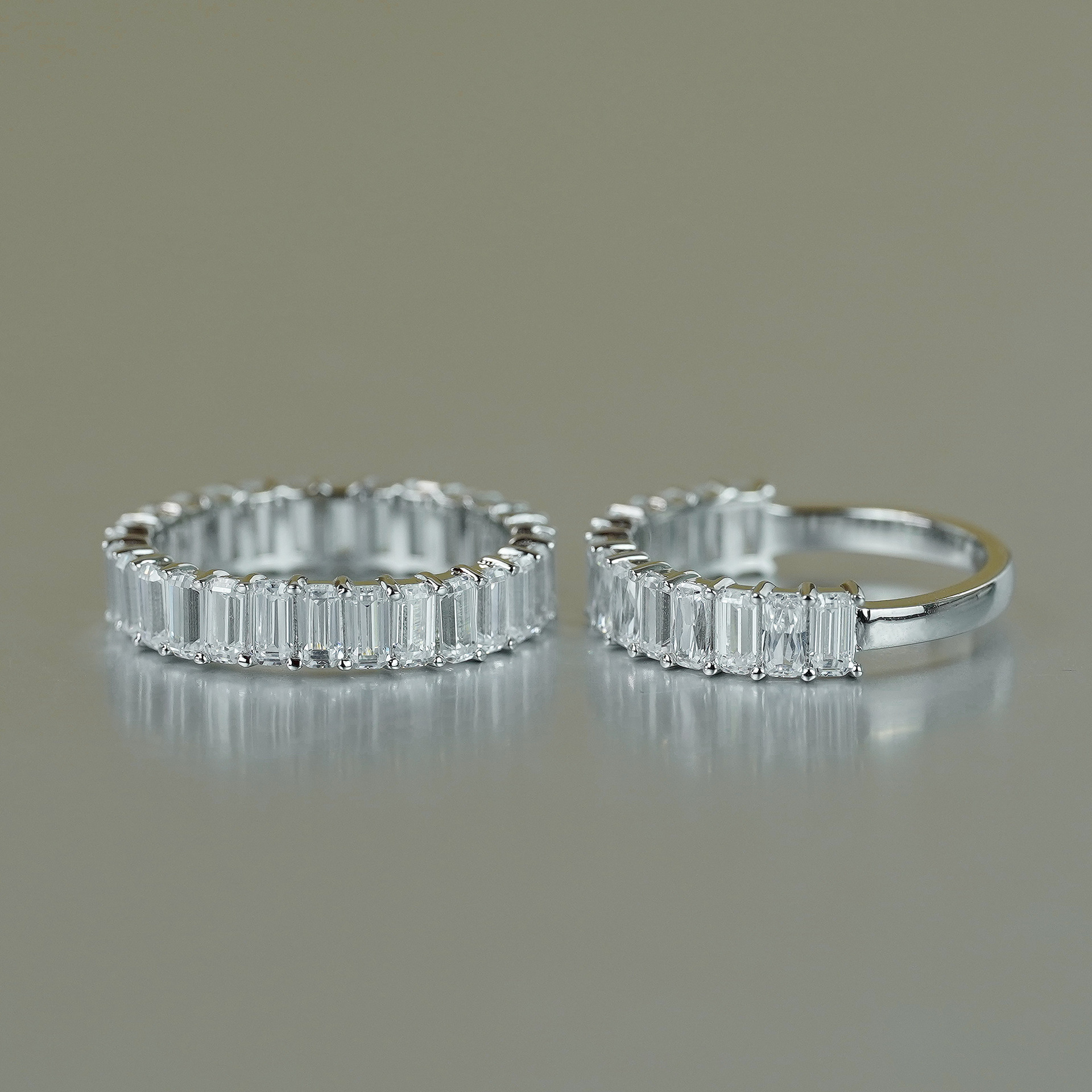 Elegant 2x4mm Rectangular D Color Moissanite Full Circle Ring