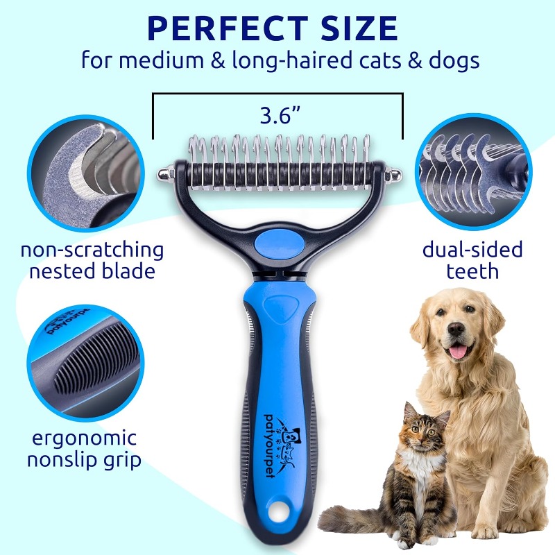 TEMU Dematting Comb For Dogs And Cats, Undercoat Rake Pet Brush For Long Hair, Deshedding Dog Brush Removes Knots And Loose Fur, Grooming Tool For Thick Coats (blue)
