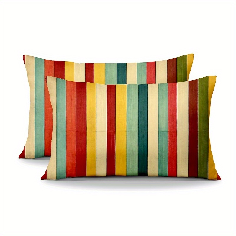 TEMU 2-pack Colorful Striped Decorative Throw Pillows Wrinkle , Fade-, Suitable For , Printed On , Cushion Cover, Pillow Core Not Included.