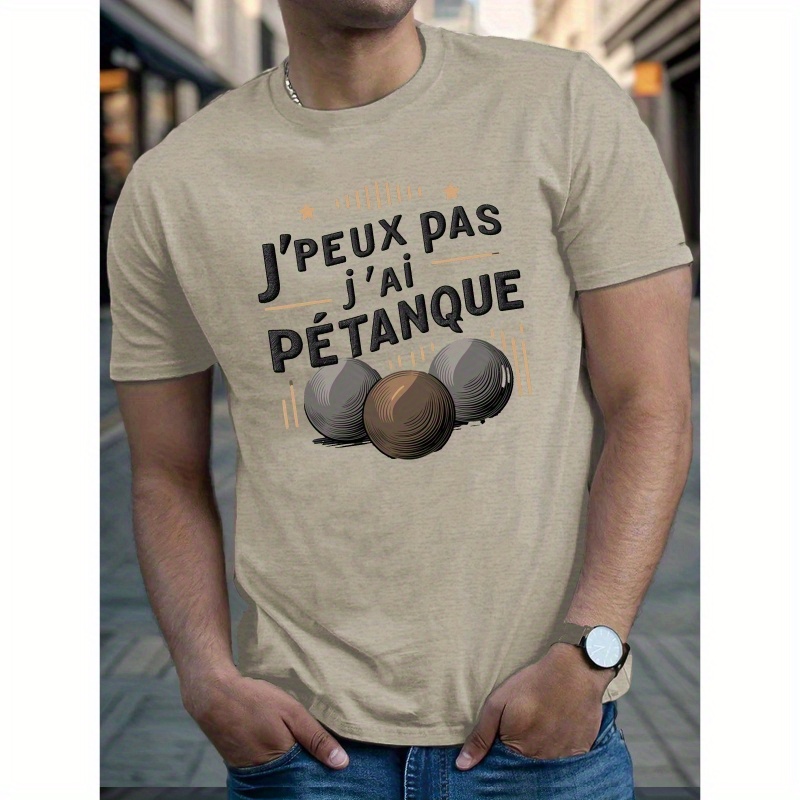 

T- décontracté à courtes , imprimé "Je ne pas, j'ai pétanque", mélange de , , , géométrique, col rond, tissu tricoté, taille adulte.