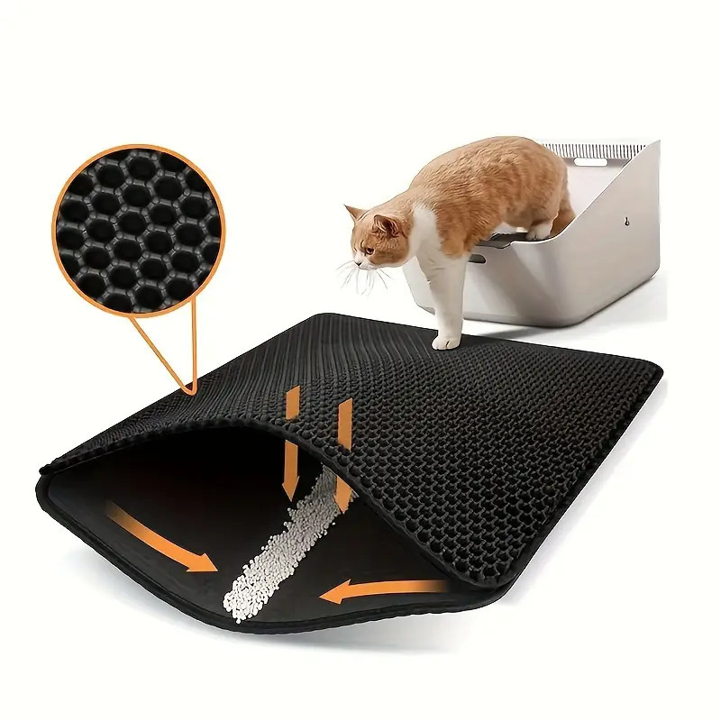 

Large Eva Double-layer Cat Litter Mat With Anti-scattering Design & Raised Edges - Easy To Clean, Hexagonal Grip Surface For Cats And Dogs, Fits All Litter Boxes