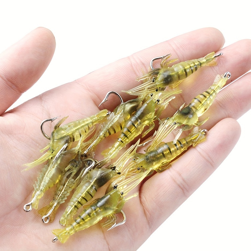 

30pcs Shrimp Soft With Hooks - Realistic Yellow Pvc Fishing Lures, Effective Carp Tackle With -the-dark , Fishing