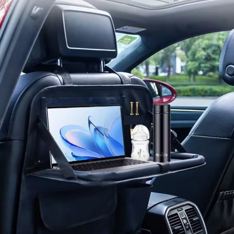 TEMU Car Backseat Organizer With Foldable Table Tray - Premium Oxford Cloth, Tablet Holder, Multiple Storage Pockets, Kick Mats For Car Seats, Black,