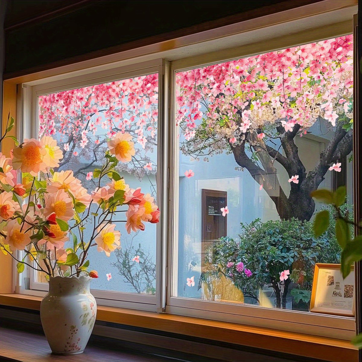 E-shop Kreative statische Fensteraufkleber mit rosa Kirschblüten, Fensteraufkleber für Wohnzimmer, Küche, Schlafzimmer, Heim-Wandaufkleber