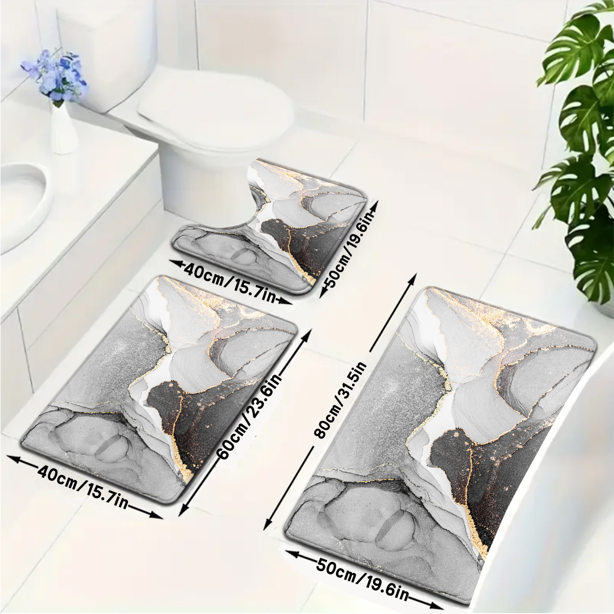 TEMU 2pcs/3pcs Quicksand Pattern Bathroom Mat Set, Absorbent, Includes U-shaped Toilet Mat. Suitable For Kitchen, Bathroom Decor, Bathroom Doormat,